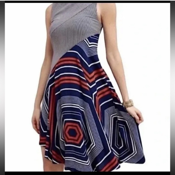 Anthropologie Maeve Cameron Blue/ White/ Orange Asymetrical Dress. Size XL. - Picture 14 of 16